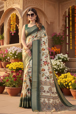 Load image into Gallery viewer, Women's Cotton Silk Printed Saree With Unstitched Blouse 5.5Mtr (Green)