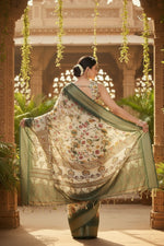 Load image into Gallery viewer, Women's Cotton Silk Printed Saree With Unstitched Blouse 5.5Mtr (Green)