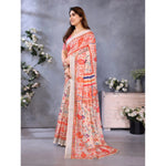 Load image into Gallery viewer, Women's Linen Cotton Printed Saree With Unstitched Blouse 5.5Mtr (Orange )