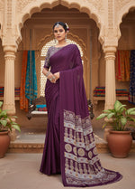 Load image into Gallery viewer, Women's Satin Crepe Printed Saree With Unstitched Blouse 5.5Mtr (Purple)