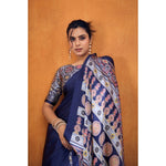 Load image into Gallery viewer, Women's Satin Crepe Printed Saree With Unstitched Blouse 5.5Mtr (Navy Blue)