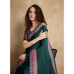 Load image into Gallery viewer, Women's Satin Crepe Printed Saree With Unstitched Blouse 5.5Mtr (Green)