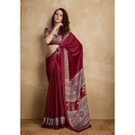 Load image into Gallery viewer, Women's Satin Crepe Printed Saree With Unstitched Blouse 5.5Mtr (Maroon)