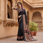 Load image into Gallery viewer, Women's Satin Crepe Printed Saree With Unstitched Blouse 5.5Mtr (Black)
