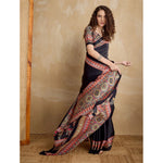 Load image into Gallery viewer, Women's Satin Crepe Printed Saree With Unstitched Blouse 5.5Mtr (Black)