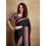 Load image into Gallery viewer, Women's Satin Crepe Printed Saree With Unstitched Blouse 5.5Mtr (Black)