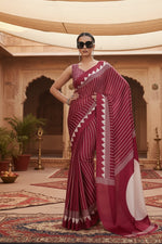 Load image into Gallery viewer, Women's Satin Crepe Printed Saree With Unstitched Blouse 5.5Mtr (Maroon)
