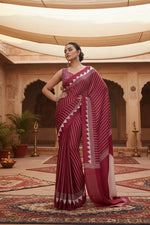 Load image into Gallery viewer, Women's Satin Crepe Printed Saree With Unstitched Blouse 5.5Mtr (Maroon)