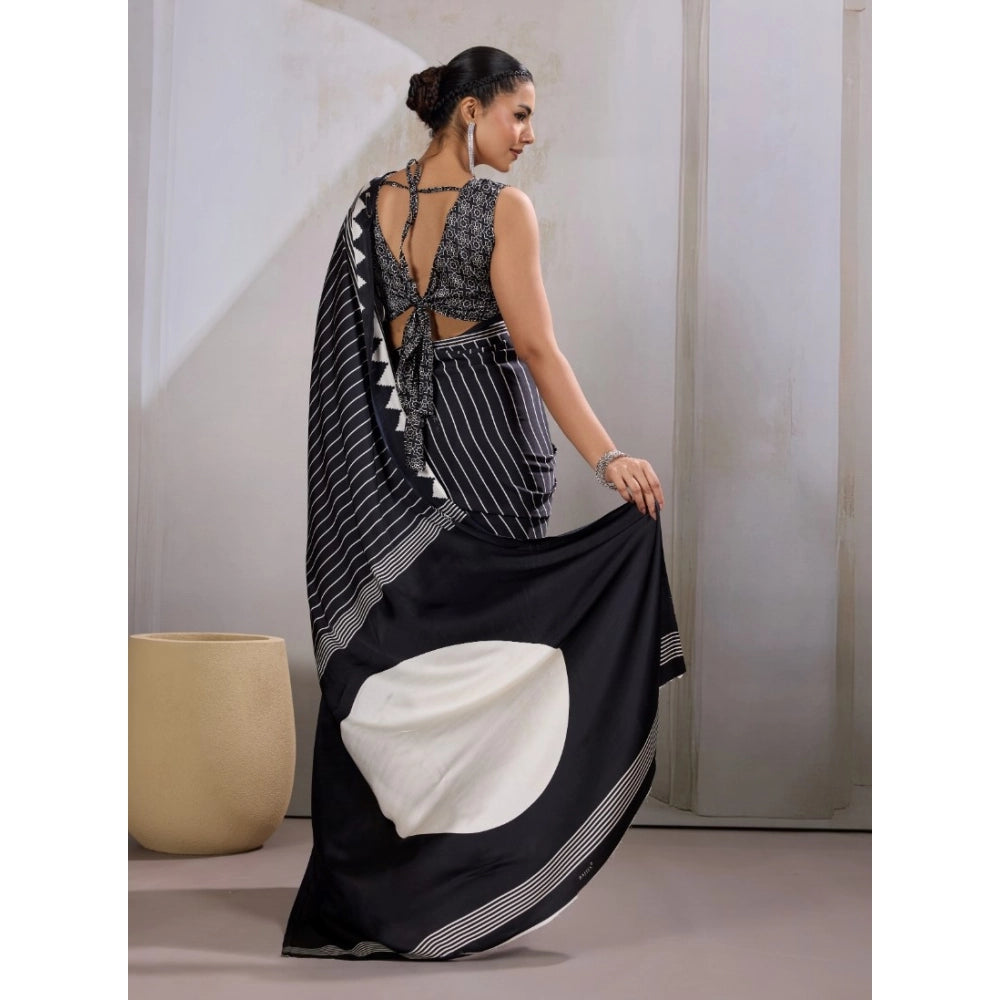 Women's satin crepe printed saree with unstitched blouse 5