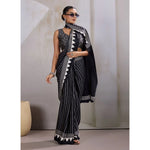 Load image into Gallery viewer, Women's Satin Crepe Printed Saree With Unstitched Blouse 5.5Mtr (Black)