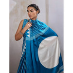 Load image into Gallery viewer, Women's Satin Crepe Printed Saree With Unstitched Blouse 5.5Mtr (Rama Blue)