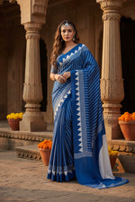 Load image into Gallery viewer, Women's Satin Crepe Printed Saree With Unstitched Blouse 5.5Mtr (Blue)