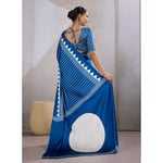 Load image into Gallery viewer, Women's Satin Crepe Printed Saree With Unstitched Blouse 5.5Mtr (Blue)