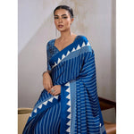 Load image into Gallery viewer, Women's Satin Crepe Printed Saree With Unstitched Blouse 5.5Mtr (Blue)