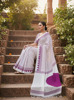 Load image into Gallery viewer, Women's Satin Crepe Printed Saree With Unstitched Blouse 5.5Mtr (White)