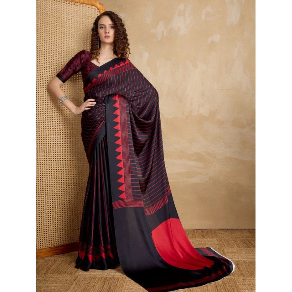 Women's satin crepe printed saree with unstitched blouse 5