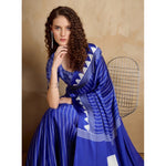 Load image into Gallery viewer, Women's Satin Crepe Printed Saree With Unstitched Blouse 5.5Mtr (Navy Blue)