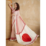 Load image into Gallery viewer, Women's Satin Crepe Printed Saree With Unstitched Blouse 5.5Mtr (Off White)