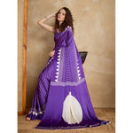 Load image into Gallery viewer, Women's Satin Crepe Printed Saree With Unstitched Blouse 5.5Mtr (Lavender)