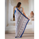 Load image into Gallery viewer, Women's Satin Crepe Printed Saree With Unstitched Blouse 5.5Mtr (Blue)
