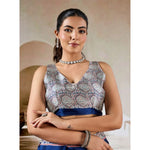 Load image into Gallery viewer, Women's Satin Crepe Printed Saree With Unstitched Blouse 5.5Mtr (Blue)