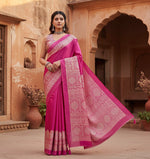 Load image into Gallery viewer, Women's Satin Crepe Printed Saree With Unstitched Blouse 5.5Mtr (Pink)