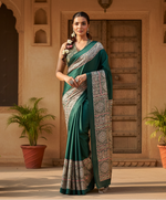 Load image into Gallery viewer, Women's Satin Crepe Printed Saree With Unstitched Blouse 5.5Mtr (Green)