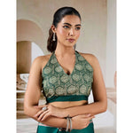 Load image into Gallery viewer, Women's Satin Crepe Printed Saree With Unstitched Blouse 5.5Mtr (Green)
