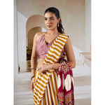 Load image into Gallery viewer, Women's Satin Crepe Printed Saree With Unstitched Blouse 5.5Mtr (Mustard)