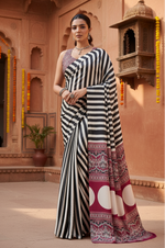 Load image into Gallery viewer, Women's Satin Crepe Printed Saree With Unstitched Blouse 5.5Mtr (Black)