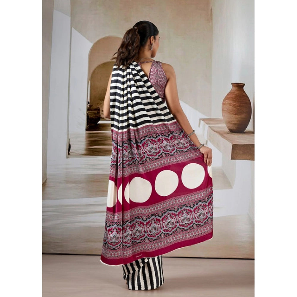 Women's satin crepe printed saree with unstitched blouse 5