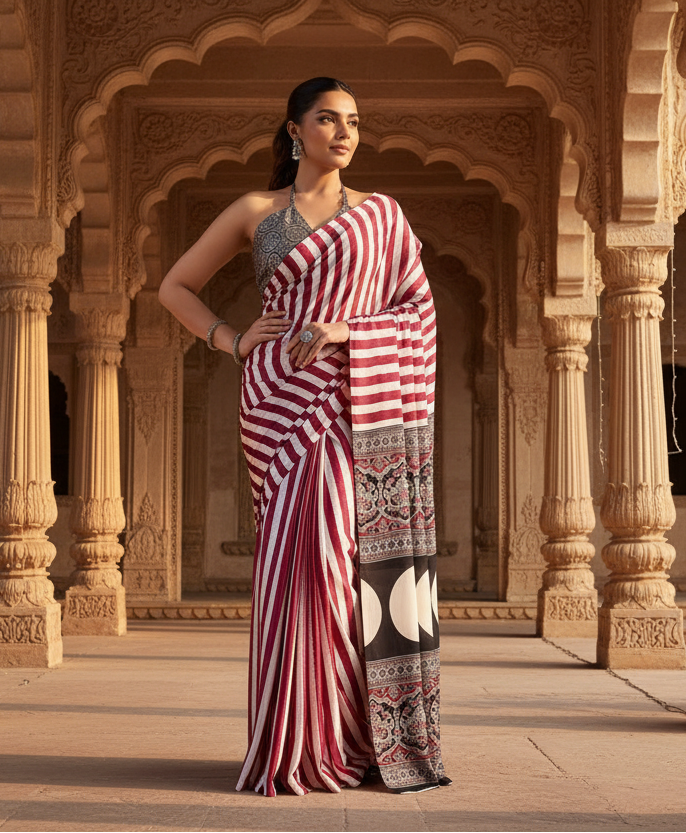 Pid 65024 women s satin crepe printed saree with unstitched blouse 5 5 mtr maroon 1 1000x1000