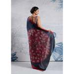 Load image into Gallery viewer, Women's Satin Crepe Printed Saree With Unstitched Blouse 5.5Mtr (Navy Blue)