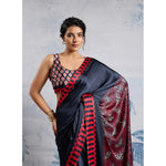 Load image into Gallery viewer, Women's Satin Crepe Printed Saree With Unstitched Blouse 5.5Mtr (Navy Blue)