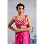 Load image into Gallery viewer, Women's Satin Crepe Printed Saree With Unstitched Blouse 5.5Mtr (Pink)