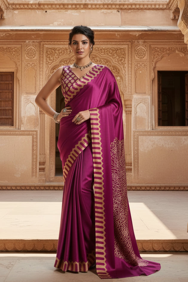 Pid 65028 women s satin crepe printed saree with unstitched blouse 5 5 mtr purple 1 1000x1000
