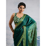 Load image into Gallery viewer, Women's Satin Crepe Printed Saree With Unstitched Blouse 5.5Mtr (Green)