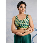 Load image into Gallery viewer, Women's Satin Crepe Printed Saree With Unstitched Blouse 5.5Mtr (Green)