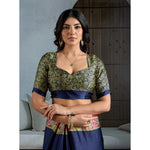 Load image into Gallery viewer, Women's Satin Crepe Printed Saree With Unstitched Blouse 5.5Mtr (Navy Blue)