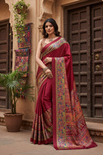 Load image into Gallery viewer, Women's Satin Crepe Printed Saree With Unstitched Blouse 5.5Mtr (Maroon)