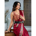Load image into Gallery viewer, Women's Satin Crepe Printed Saree With Unstitched Blouse 5.5Mtr (Maroon)