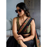 Load image into Gallery viewer, Women's Satin Crepe Printed Saree With Unstitched Blouse 5.5Mtr (Blue)