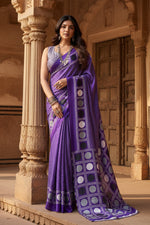Load image into Gallery viewer, Women's Satin Crepe Printed Saree With Unstitched Blouse 5.5Mtr (Purple)