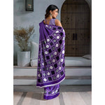 Load image into Gallery viewer, Women's Satin Crepe Printed Saree With Unstitched Blouse 5.5Mtr (Purple)