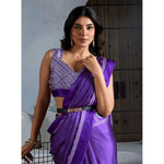 Load image into Gallery viewer, Women's Satin Crepe Printed Saree With Unstitched Blouse 5.5Mtr (Purple)