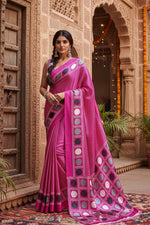 Load image into Gallery viewer, Women's Satin Crepe Printed Saree With Unstitched Blouse 5.5Mtr (Pink)
