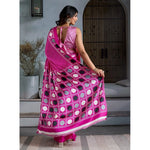 Load image into Gallery viewer, Women's Satin Crepe Printed Saree With Unstitched Blouse 5.5Mtr (Pink)