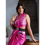 Load image into Gallery viewer, Women's Satin Crepe Printed Saree With Unstitched Blouse 5.5Mtr (Pink)