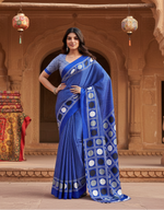 Load image into Gallery viewer, Women's Satin Crepe Printed Saree With Unstitched Blouse 5.5Mtr (Blue)