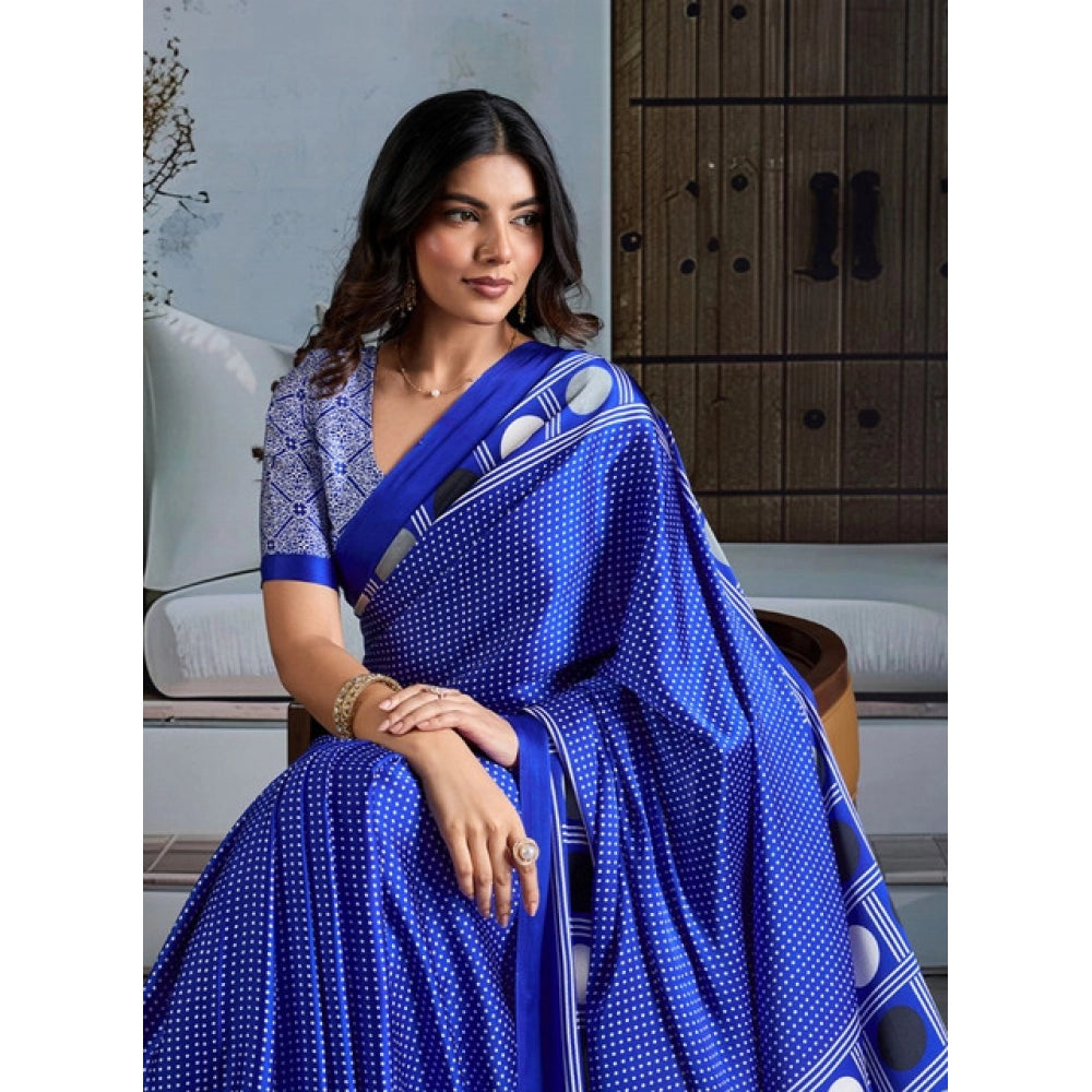 Women's satin crepe printed saree with unstitched blouse 5